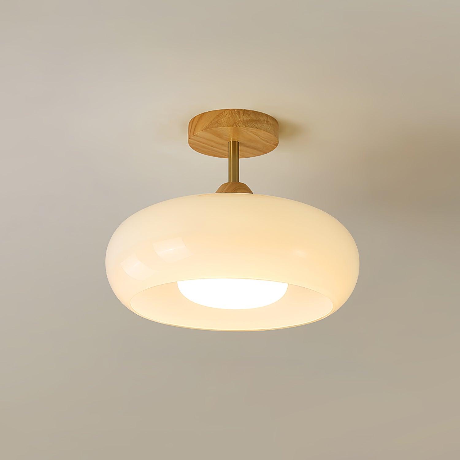 Orange And White Wood Bauhaus Glass Disc Flush Mount Ceiling Light